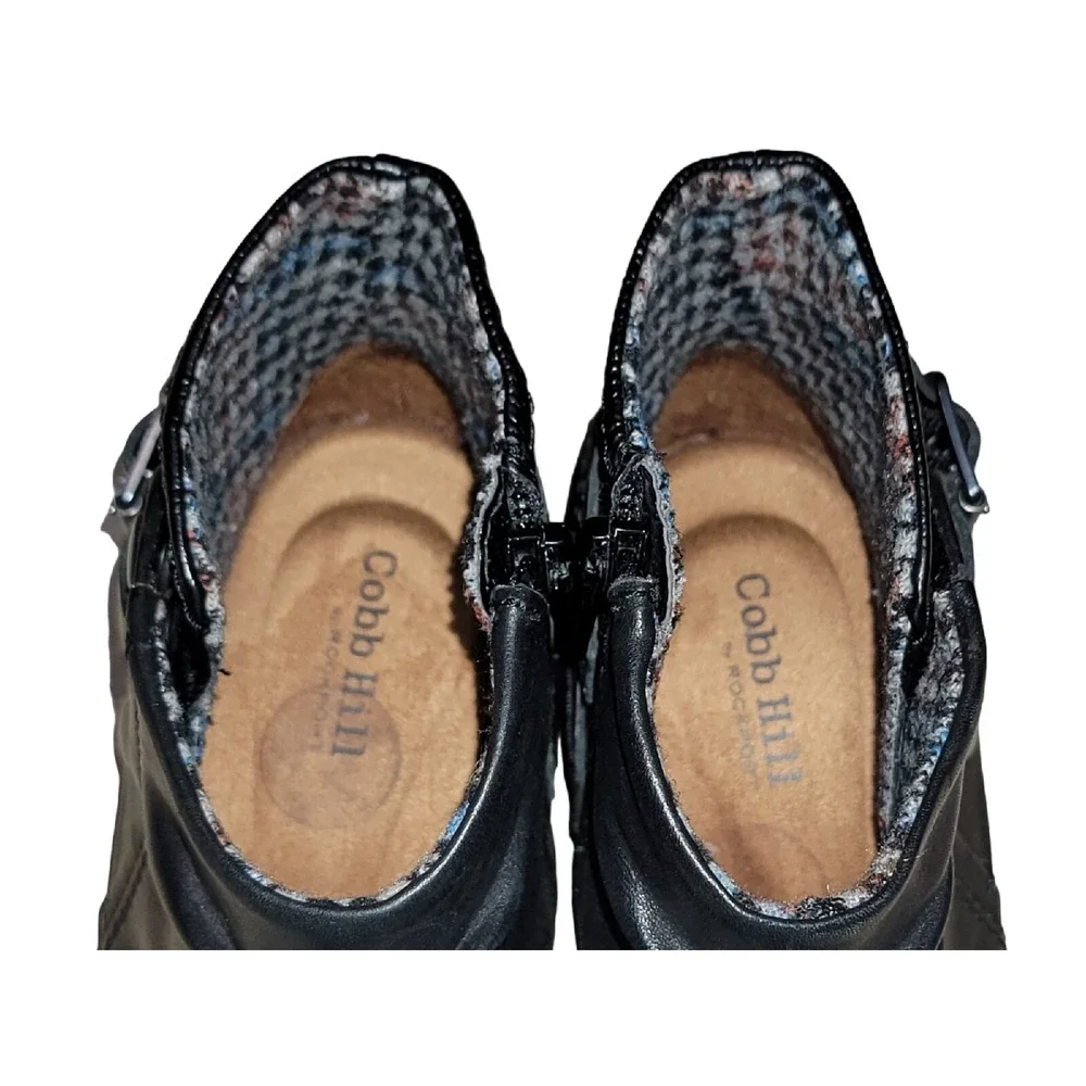 Rockport Womens Size 6.5 M Cobb Hill Gratasha Black Leather Strap Ankle Booties‎